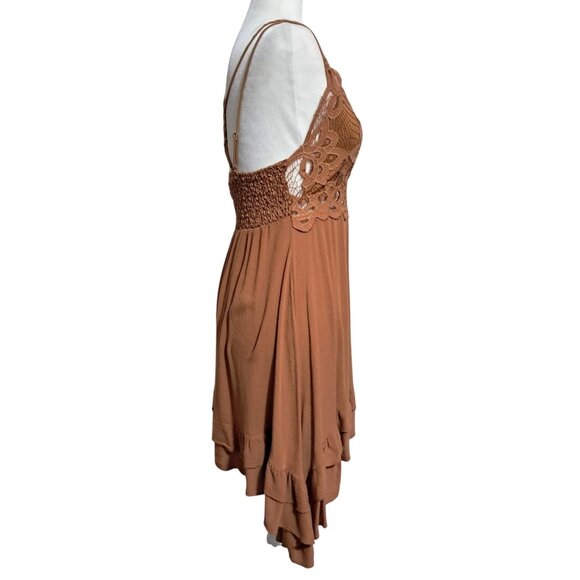 Y2K Justify L Rust Brown Leaf Lace Fairycore Boho Ruffle Mini Sundress Back - Picture 10 of 11